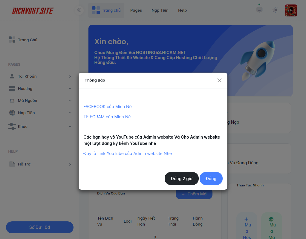 Code Bán Hosting Bán Mã nguồn thủ công không lỗi